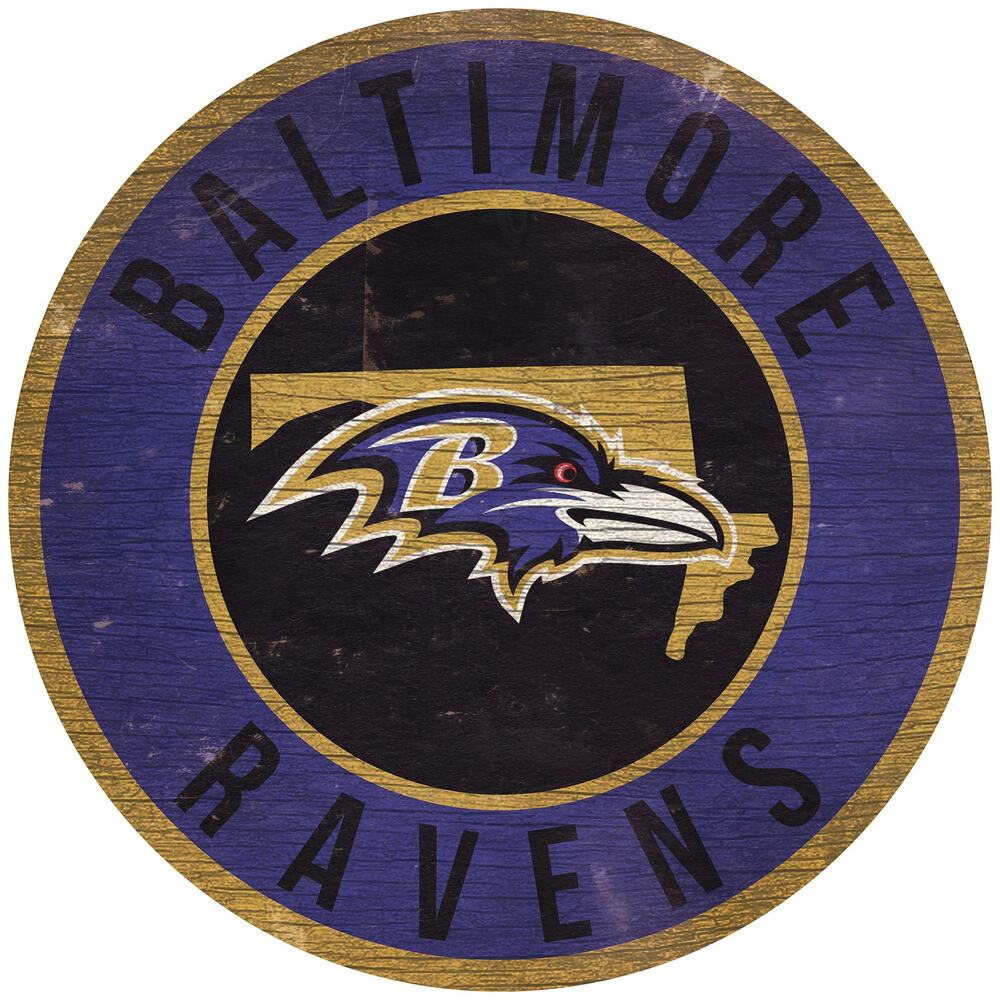 NFL Ravens Circle Sign State 12" Retro Logo Baltimore Mancave Wall